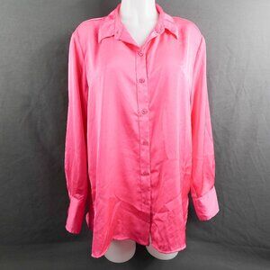Womens Top Medium Pink Satin Oversize Flowy Retro Glam Statement Loud Luxury